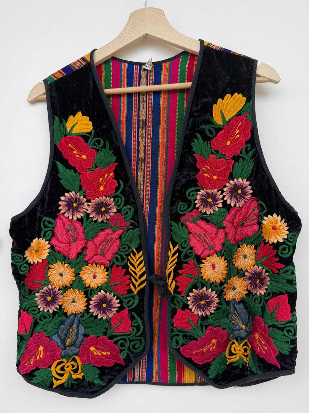 Vintage Reversible Embroidered Velvet Vest Handmade Folk Boho Festival Cotton M